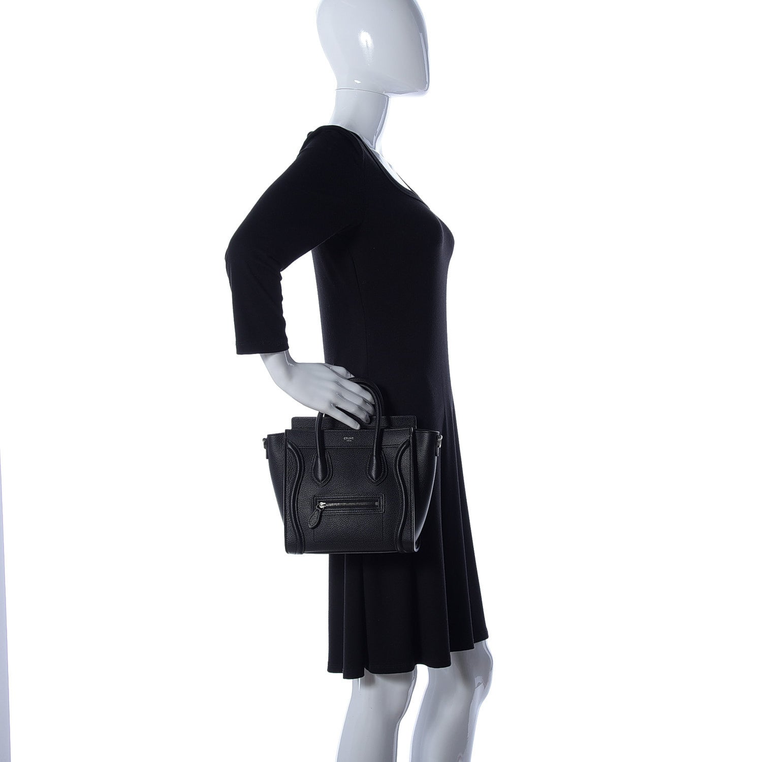 Celine Drummed Calfskin Nano Luggage Black 2 of 9