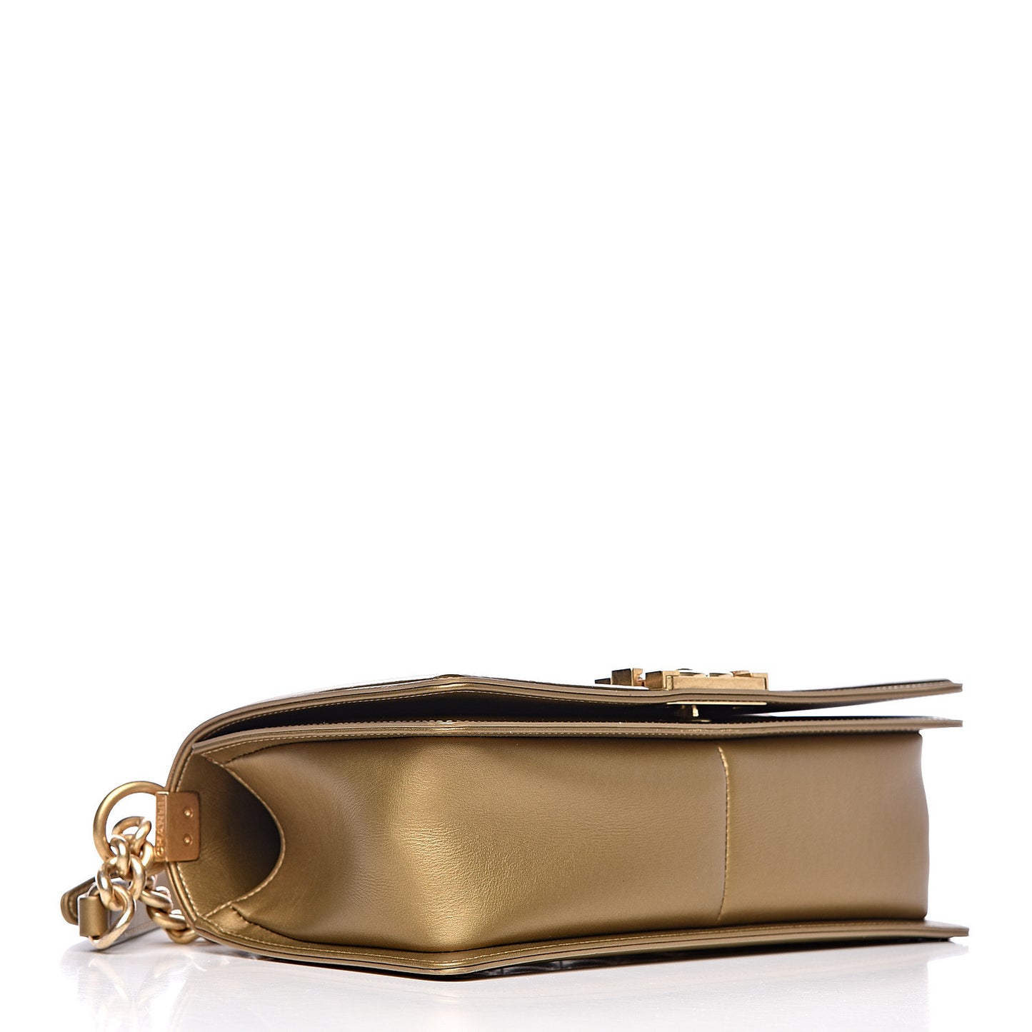 Metallic Patent Calfskin Quilted Medium Boy Flap Gold