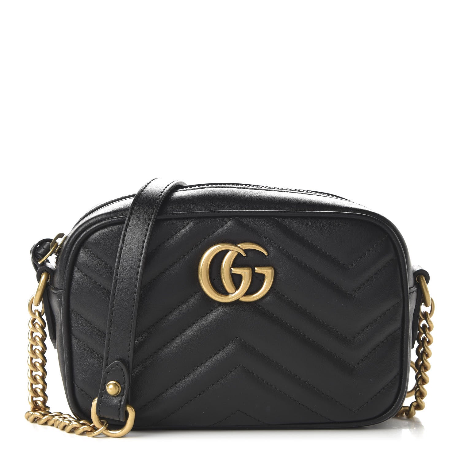Gucci Calfskin Matelasse Mini GG Marmont Chain Shoulder Bag Black 1 of 10