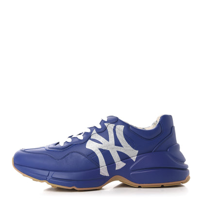 Gucci X MLB Calfskin NY Yankees Mens Rhyton Sneakers 9.5 Electric Blue 1 of 10