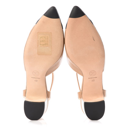 Chanel Goatskin Grosgrain Cap Toe CC Mary Jane Slingback Pumps 40 Beige Black 4 of 9