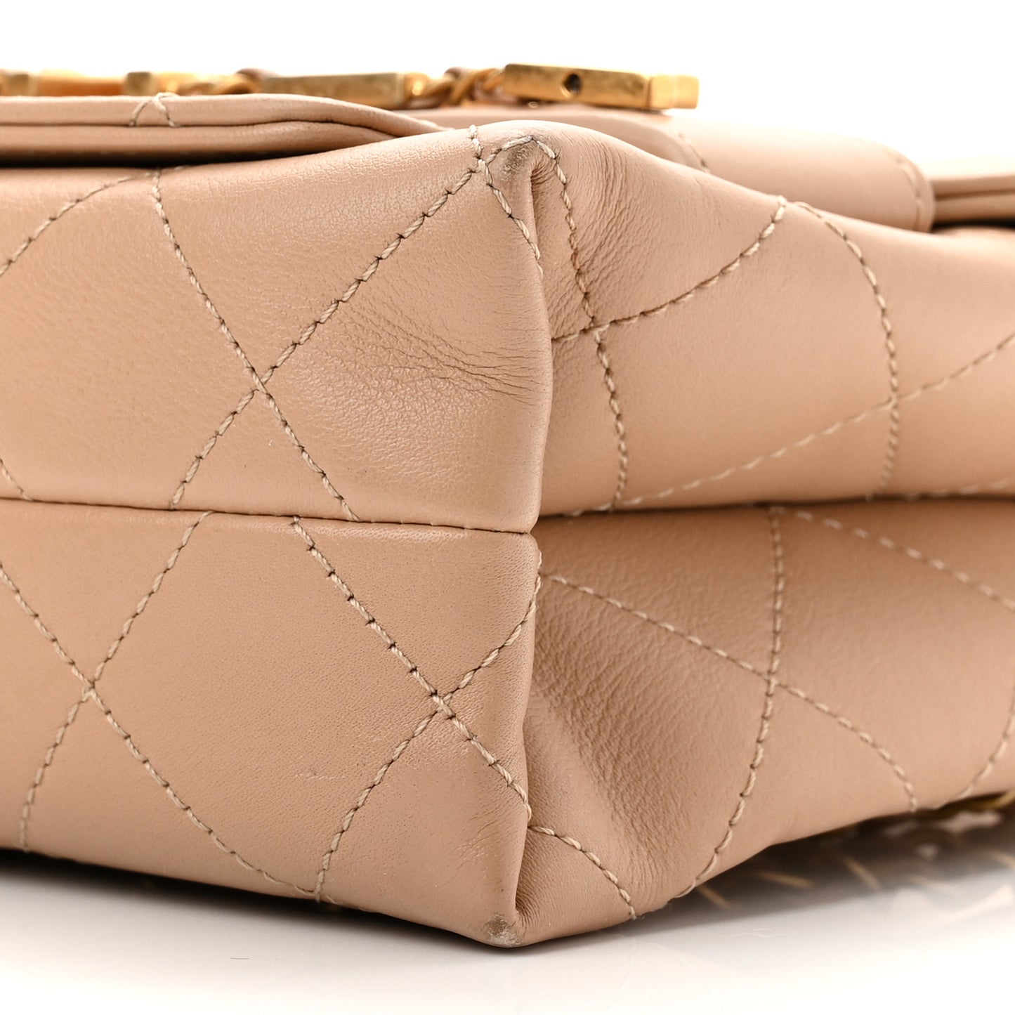 Calfskin Quilted Enchained Flap Beige