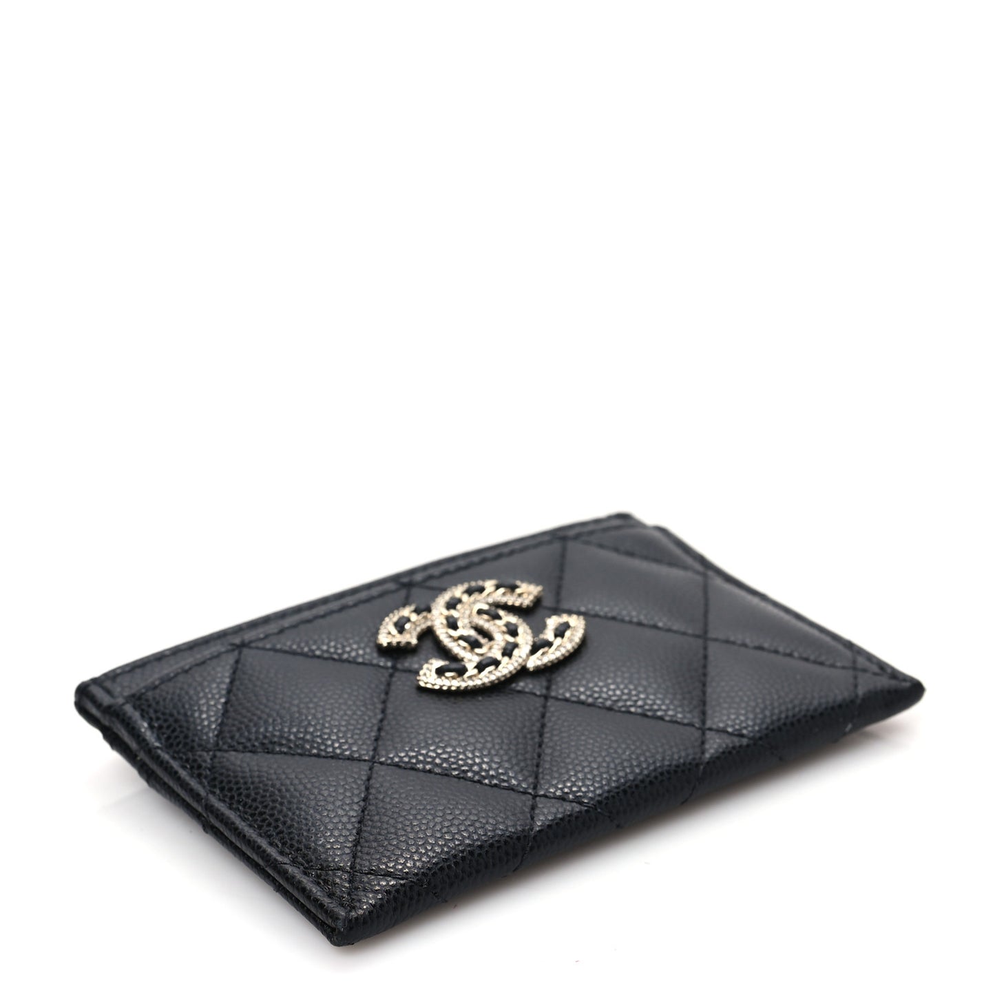 Caviar Quilted Crystal Card Holder Black