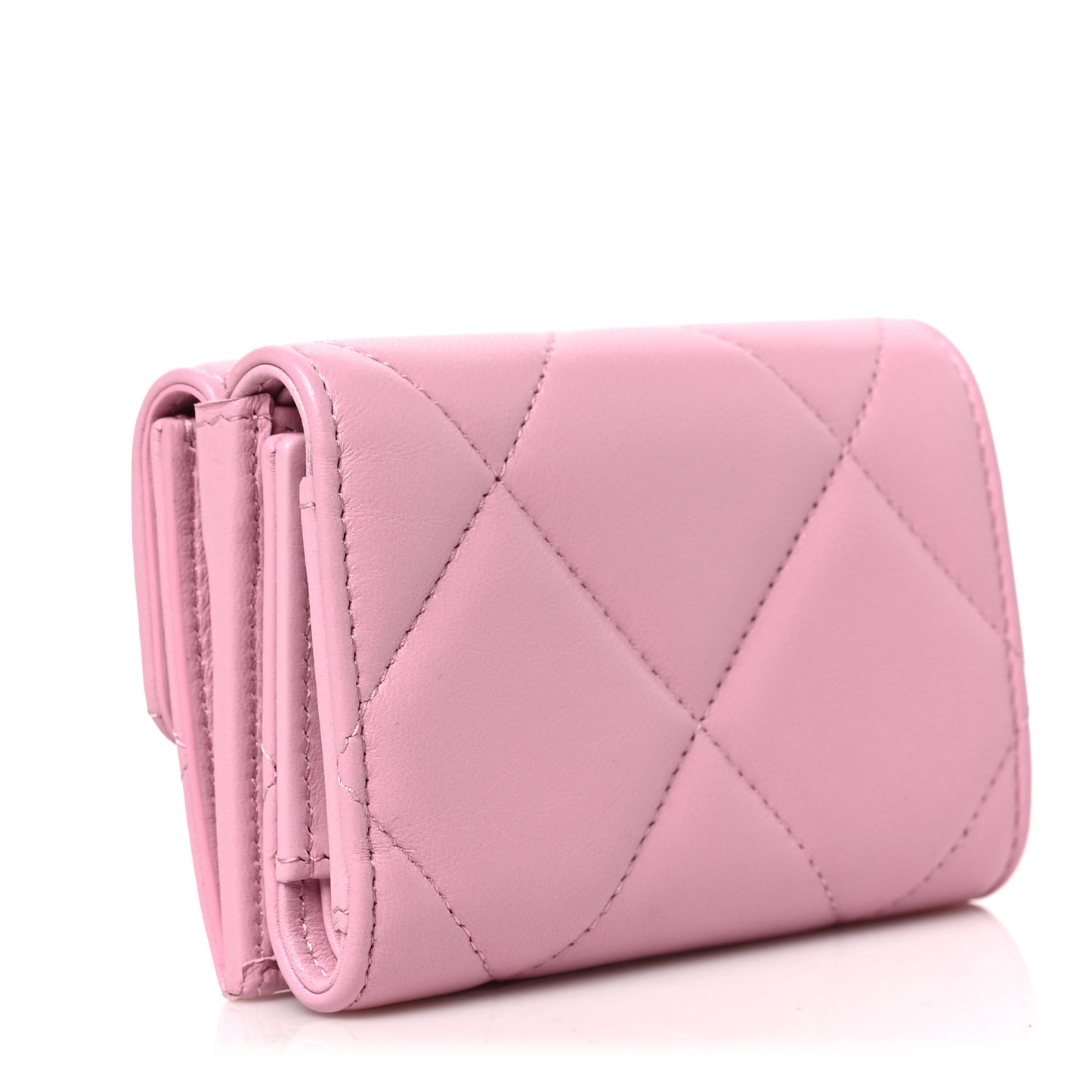 Goatskin Quilted Chanel 19 Small Flap Wallet Pink
