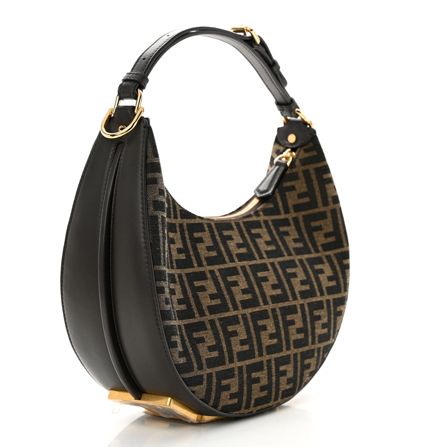 Fendi Fabric Jacquard Vitello Grace FF 1974 Small Fendigraphy Hobo Bag Tobacco Moro Ebano 3 of 10