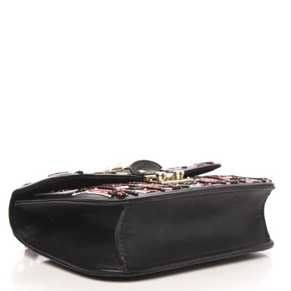 Valentino Garavani Vitello Crystal Lipstick Embellished Small Glam Lock Rockstud Flap Black 4 of 14