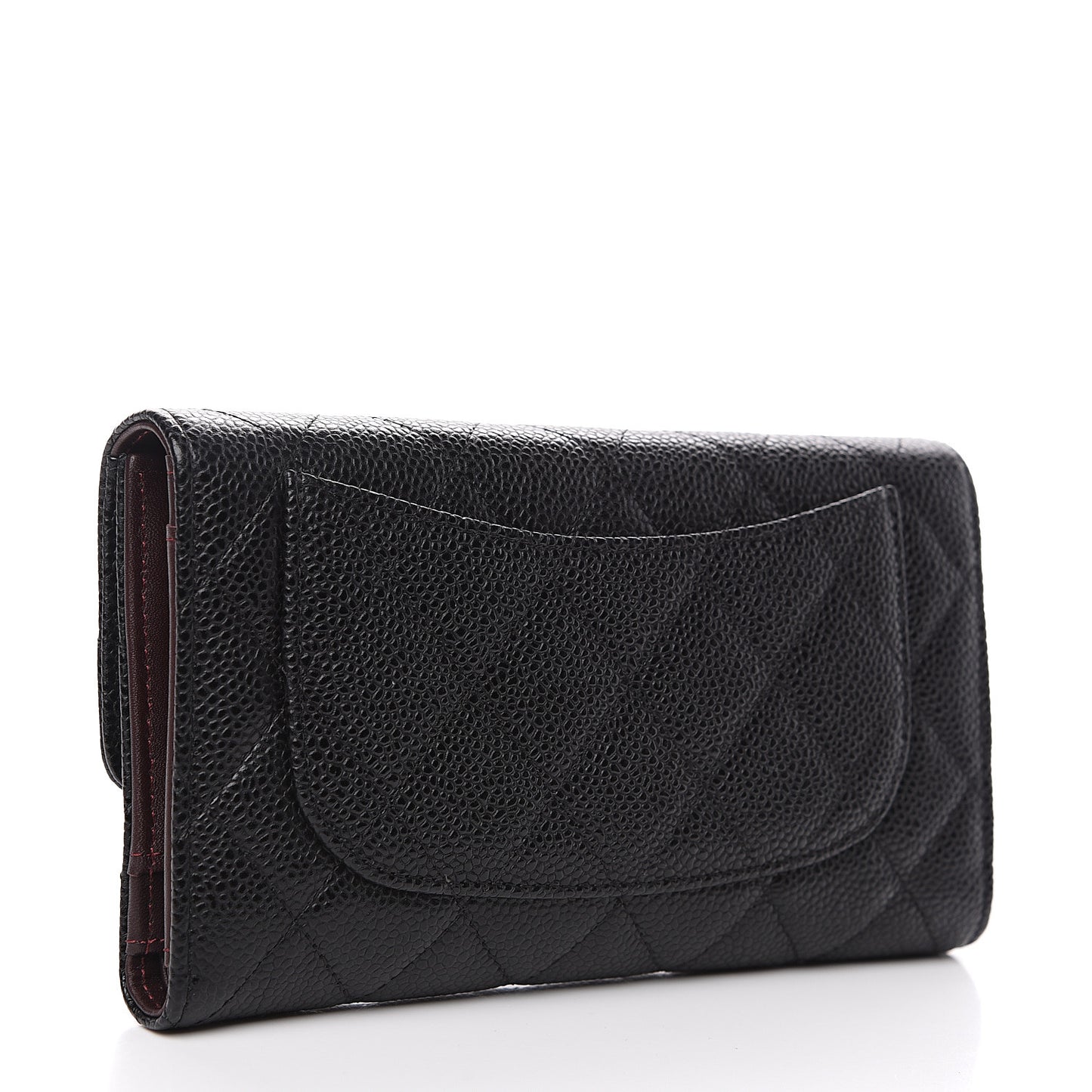 Caviar Quilted Long Flap Wallet Black