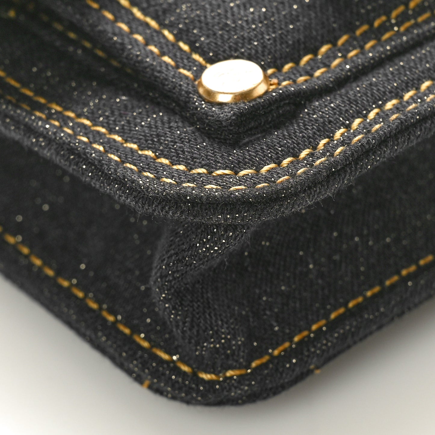Denim Quilted Double You Card Holder On Chain Black Golden