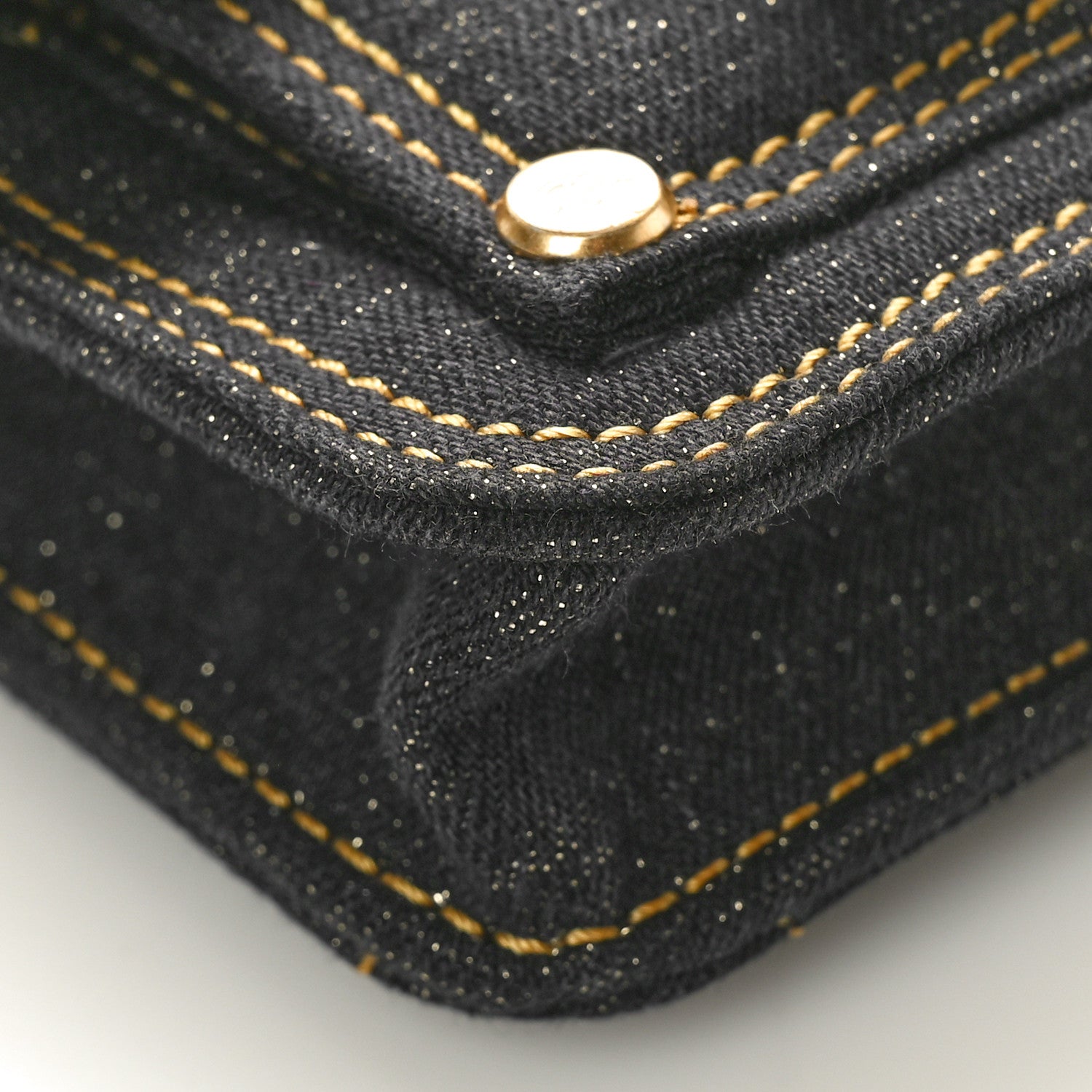 Chanel Denim Quilted Double You Card Holder On Chain Black Golden 9 of 10