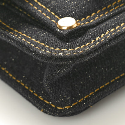 Chanel Denim Quilted Double You Card Holder On Chain Black Golden 9 of 10