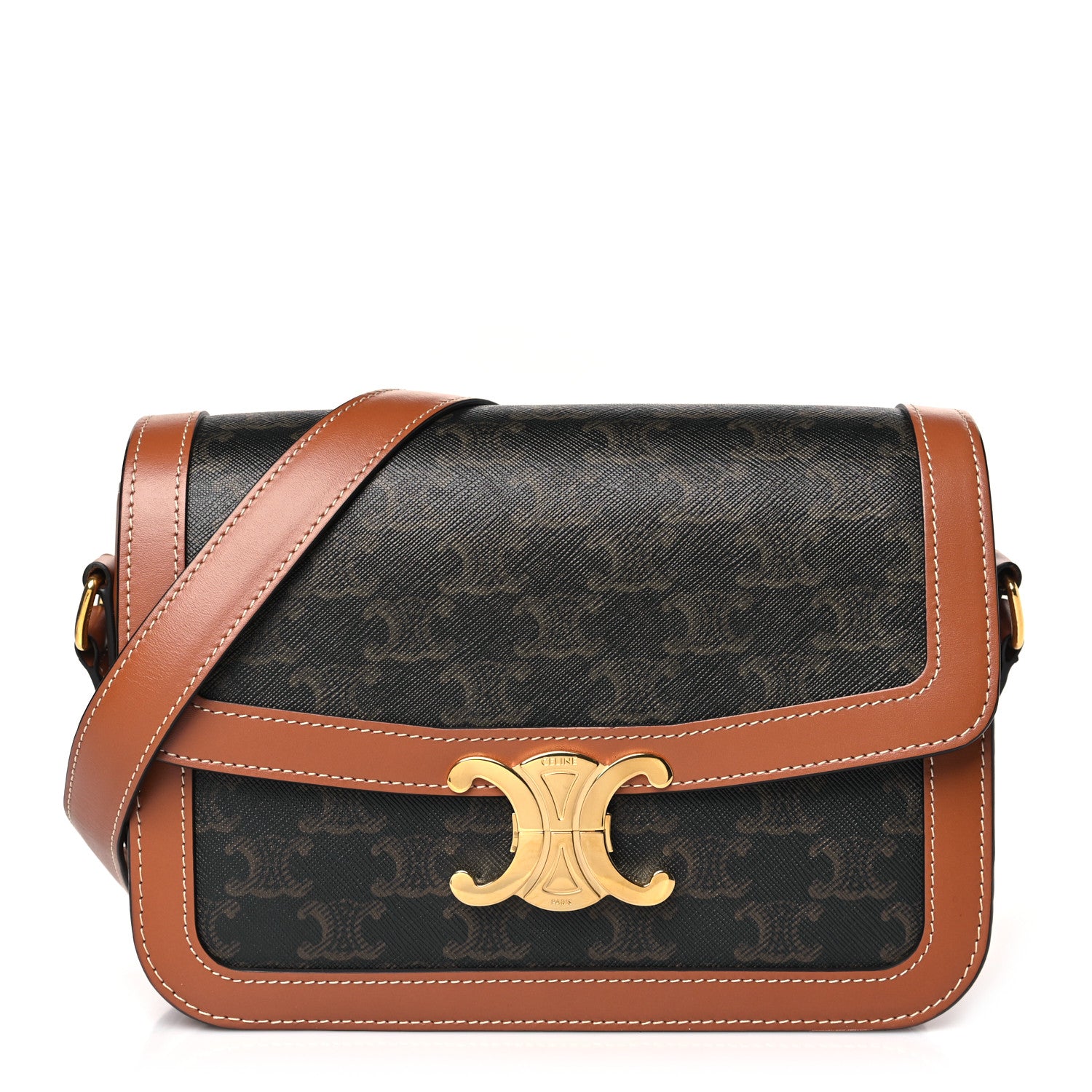 Celine Calfskin Triomphe Canvas Teen Triomphe Bag Tan 1 of 9