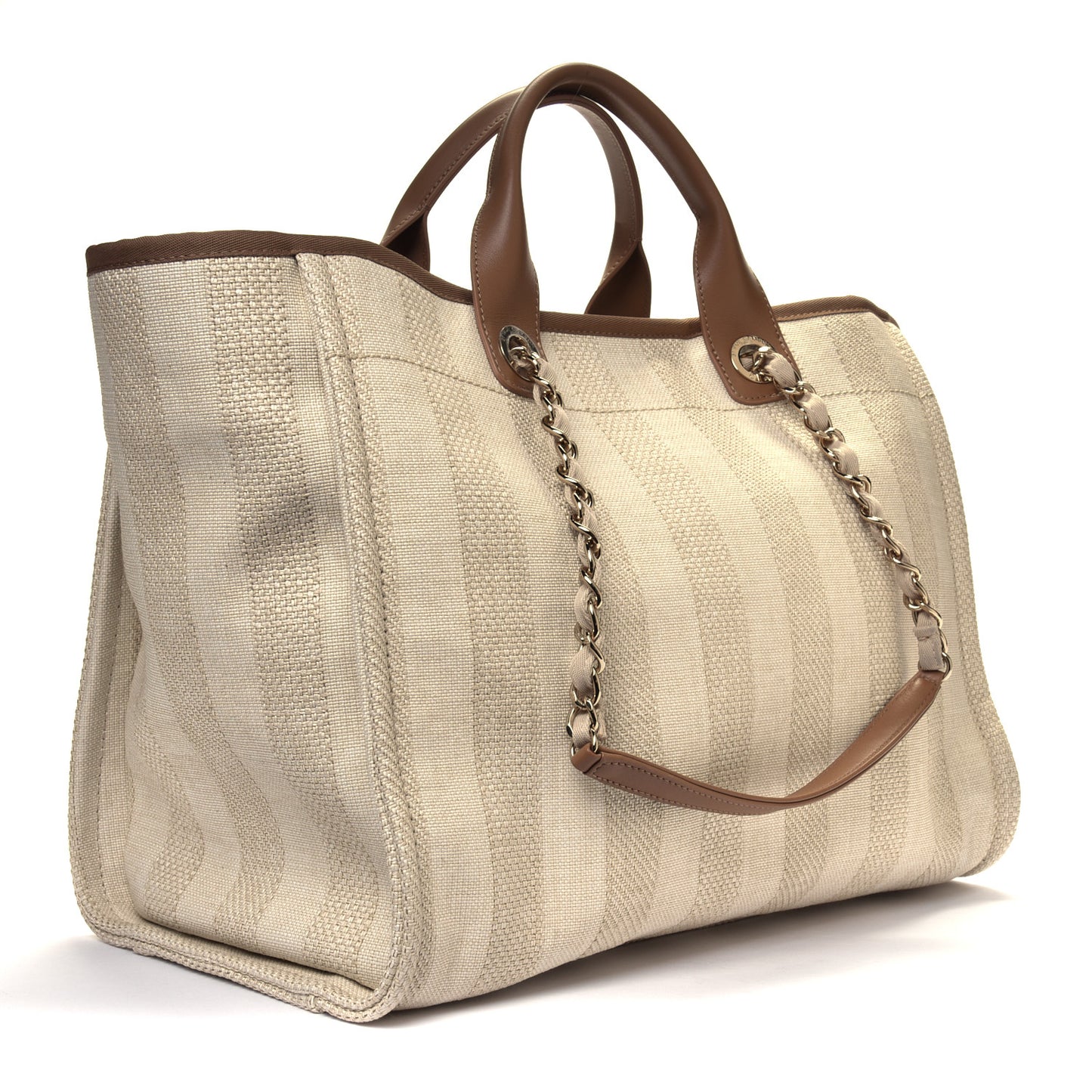 Mixed Fibers Striped Medium Deauville Tote Beige