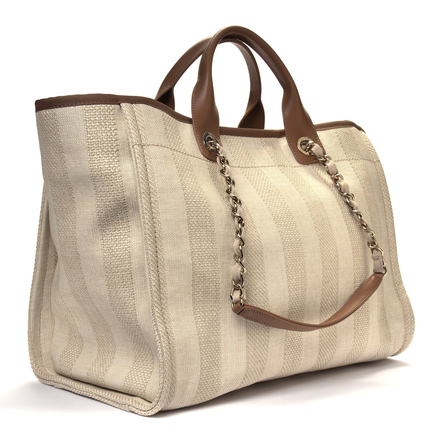 Chanel Mixed Fibers Striped Medium Deauville Tote Beige 2 of 5