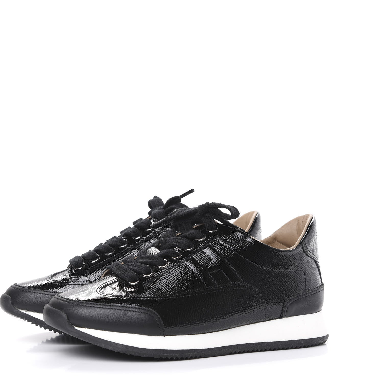 Hermes Patent Epsom Calfskin Trail Sneakers 35 Black 3 of 8