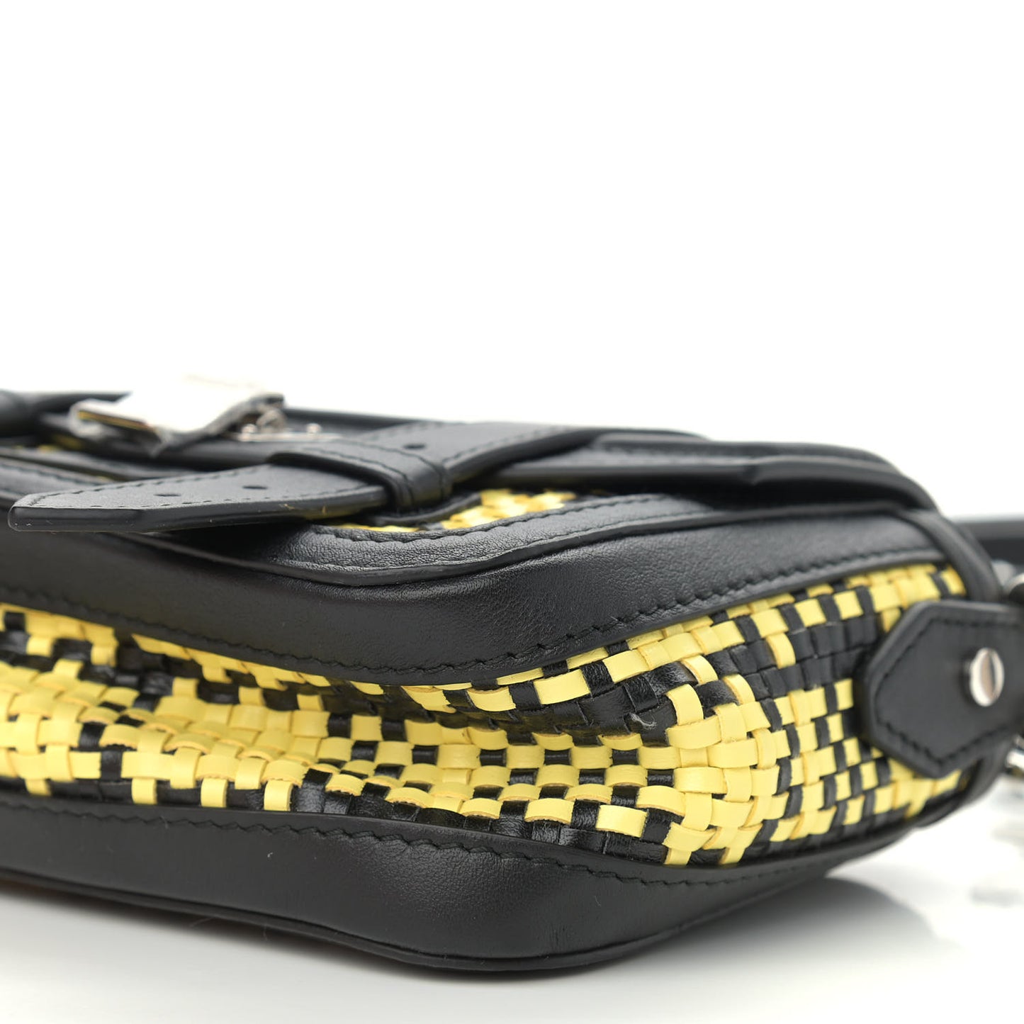 Lambskin Woven Plaid Micro PS1 Satchel Black Butter Toast