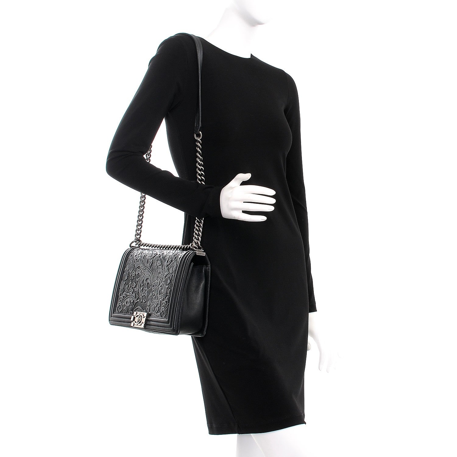 Chanel Calfskin Embossed New Medium Cordoba Boy Flap Black 2 of 13