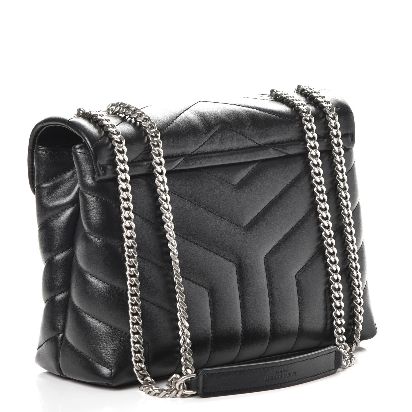Calfskin Y Quilted Monogram Small Loulou Chain Satchel Black