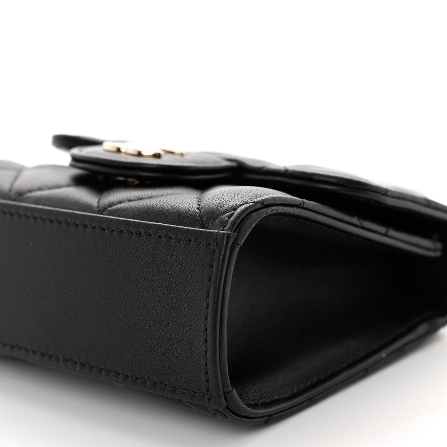 Lambskin Quilted Top Handle Flap Clutch With Chain Black