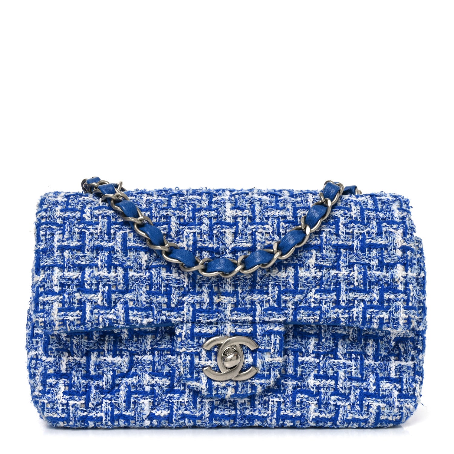 Chanel Tweed Quilted Mini Rectangular Flap Blue White 1 of 11
