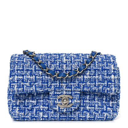 Chanel Tweed Quilted Mini Rectangular Flap Blue White 1 of 11