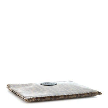 Fendi Glazed Fabric Vitello Century FF 1974 Stamp Patch Small FFreedom Flat Pouch Mogano Panna Black 4 of 8