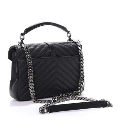 Saint Laurent Sheepskin Matelasse Chevron Monogram Medium College Bag Black 3 of 10