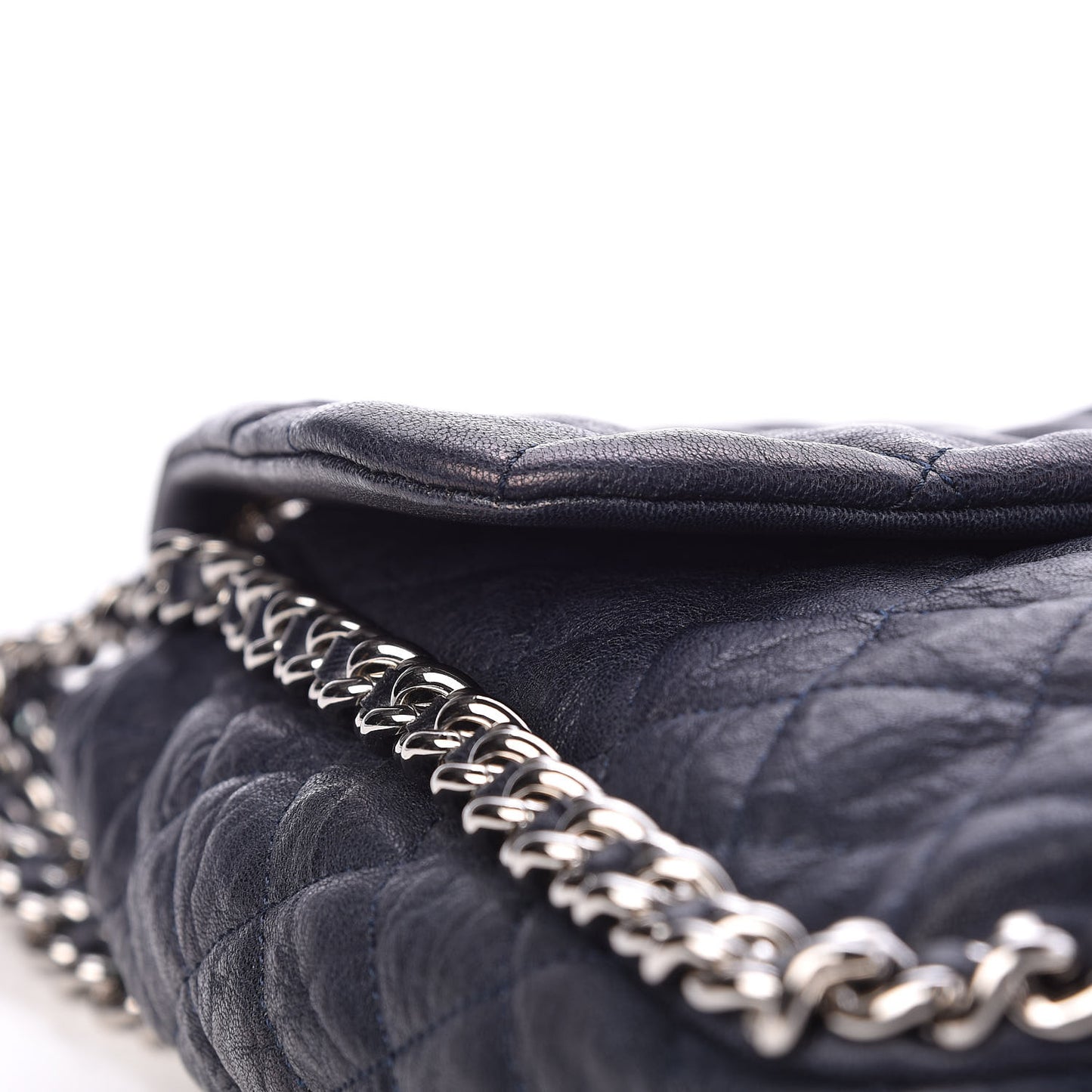 Washed Lambskin Quilted Chain Around Maxi Flap Dark Navy Blue