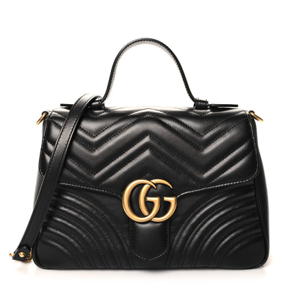 Gucci Calfskin Matelasse Small GG Marmont Top Handle Shoulder Bag Black 1 of 10