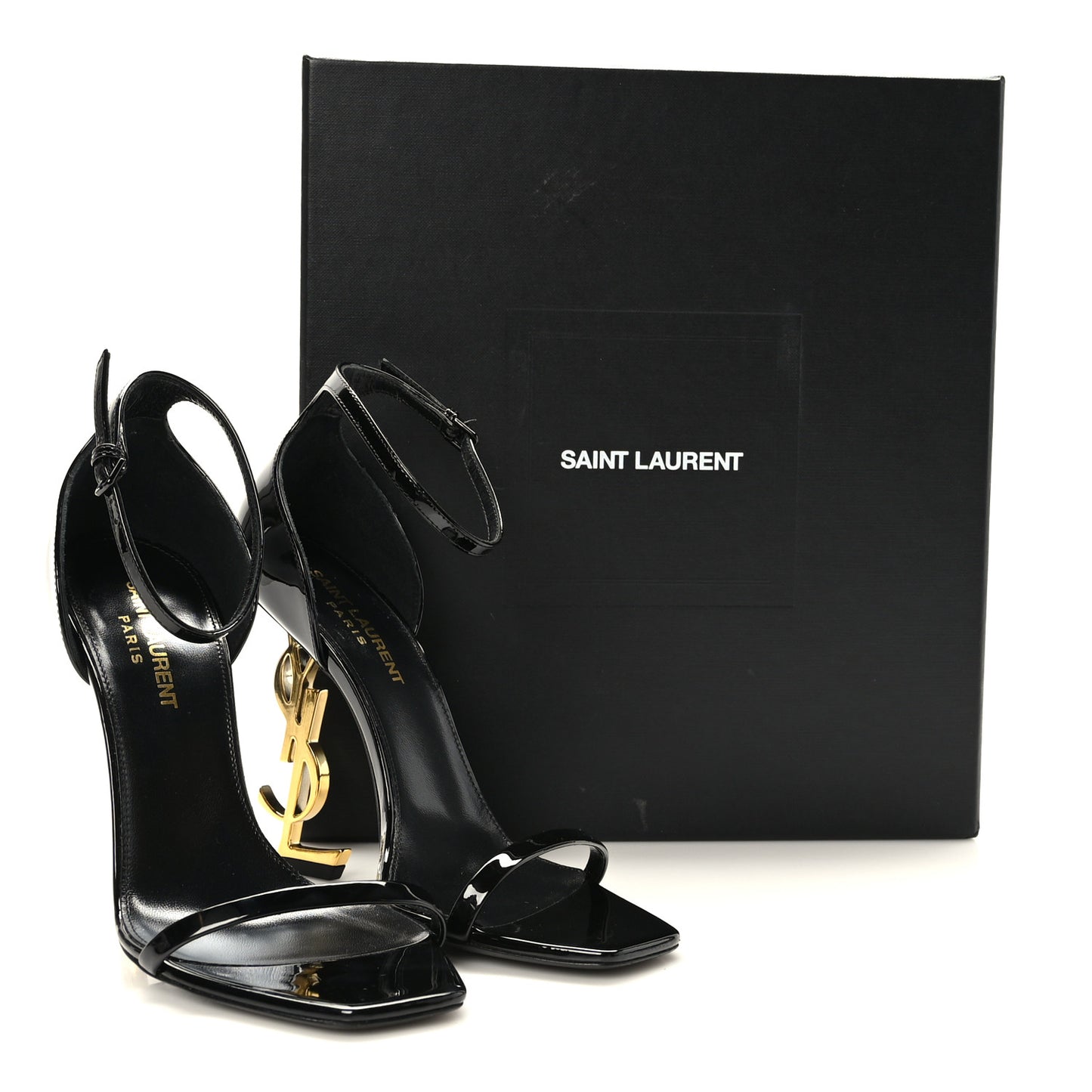 Patent Calfskin Opyum 110 Sandals 37.5 Black Gold