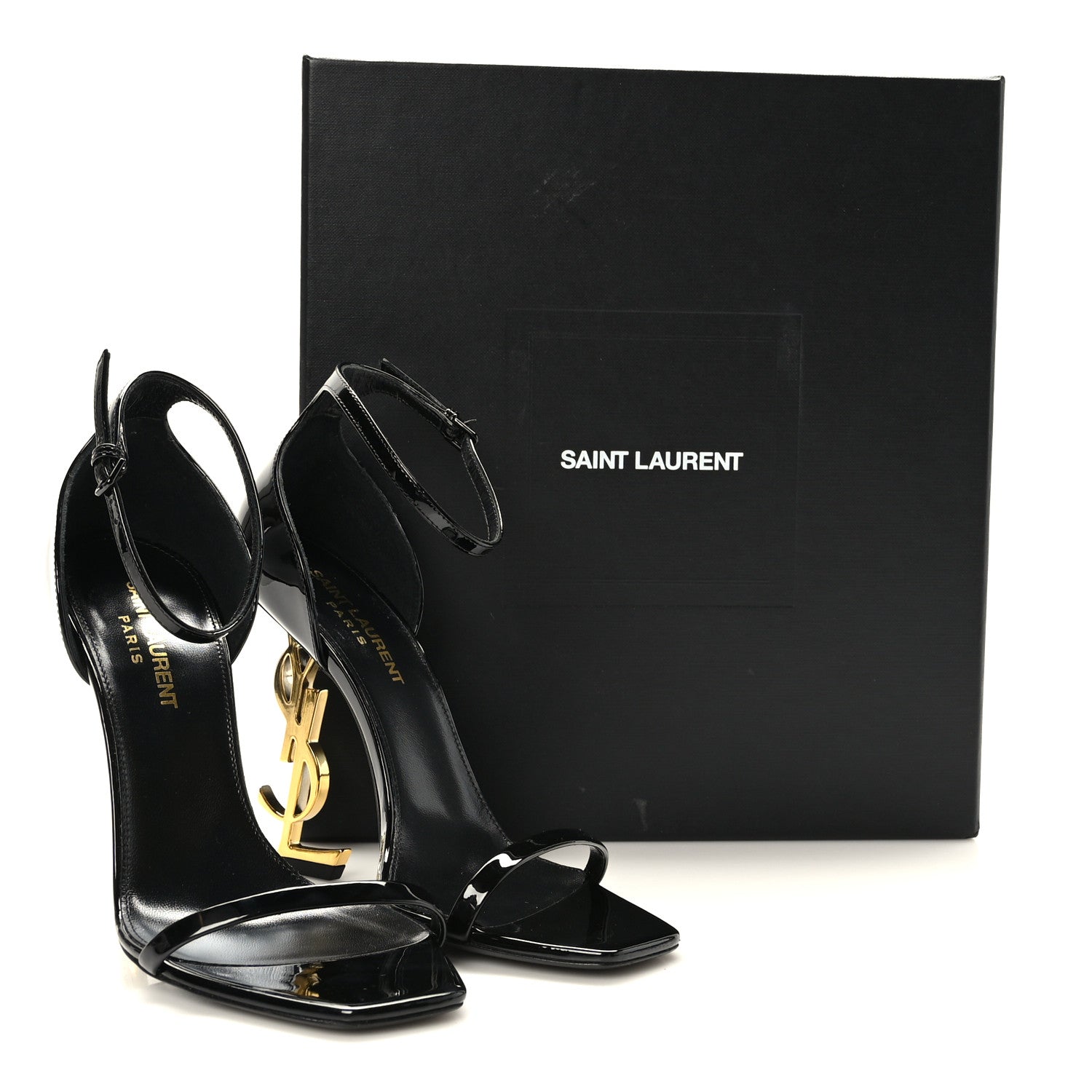 Saint Laurent Patent Calfskin Opyum 110 Sandals 37.5 Black Gold 10 of 10