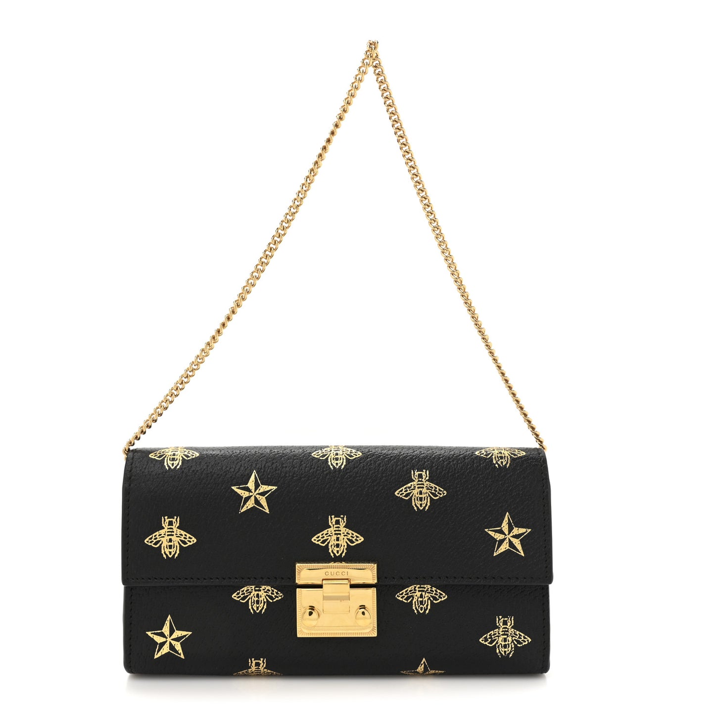 Grained Calfskin Bee Star Continental Chain Wallet Black