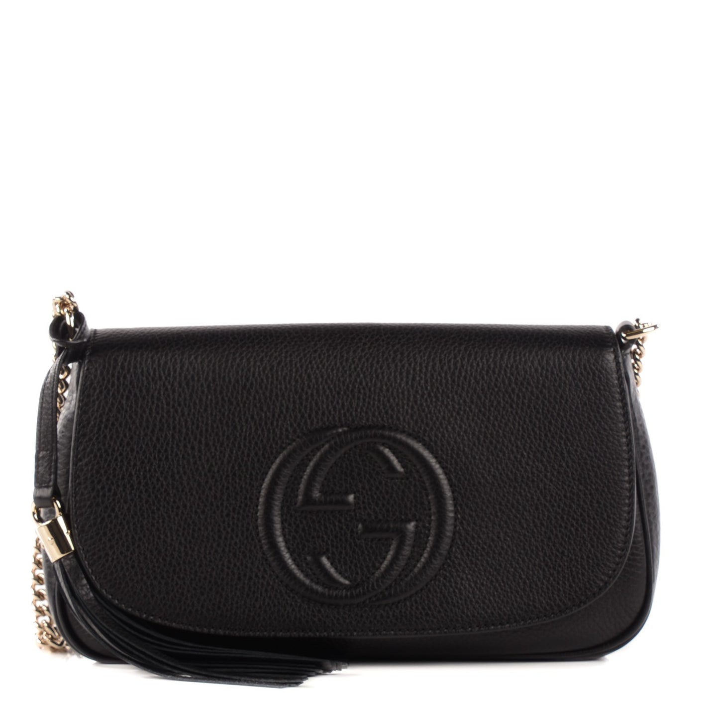 Pebbled Calfskin Medium Soho Flap Crossbody Black