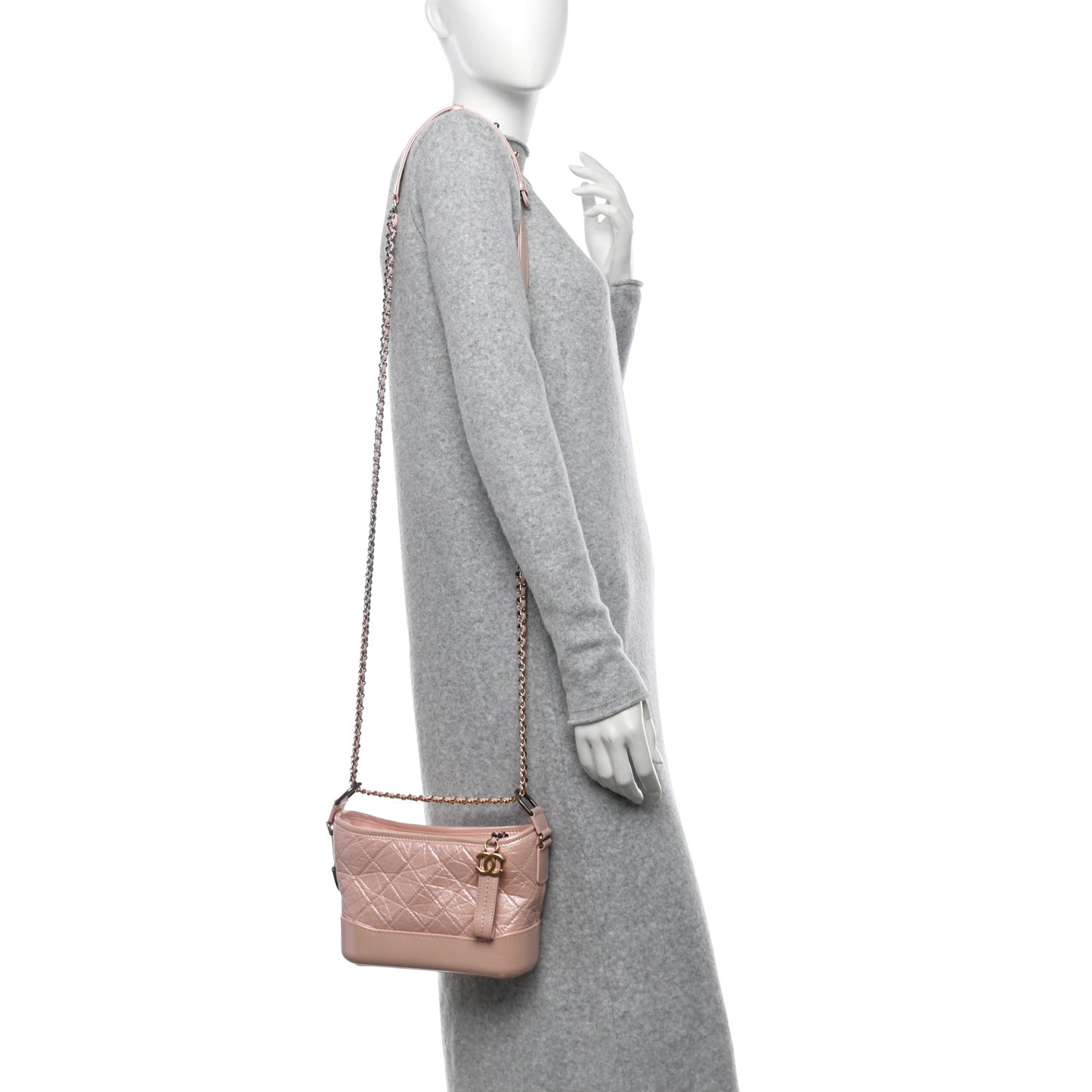 Iridescent Aged Calfskin Quilted Small Gabrielle Hobo Light Pink