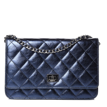 Chanel Metallic Lambskin Quilted Reissue Wallet On Chain WOC Blue 1 of 11