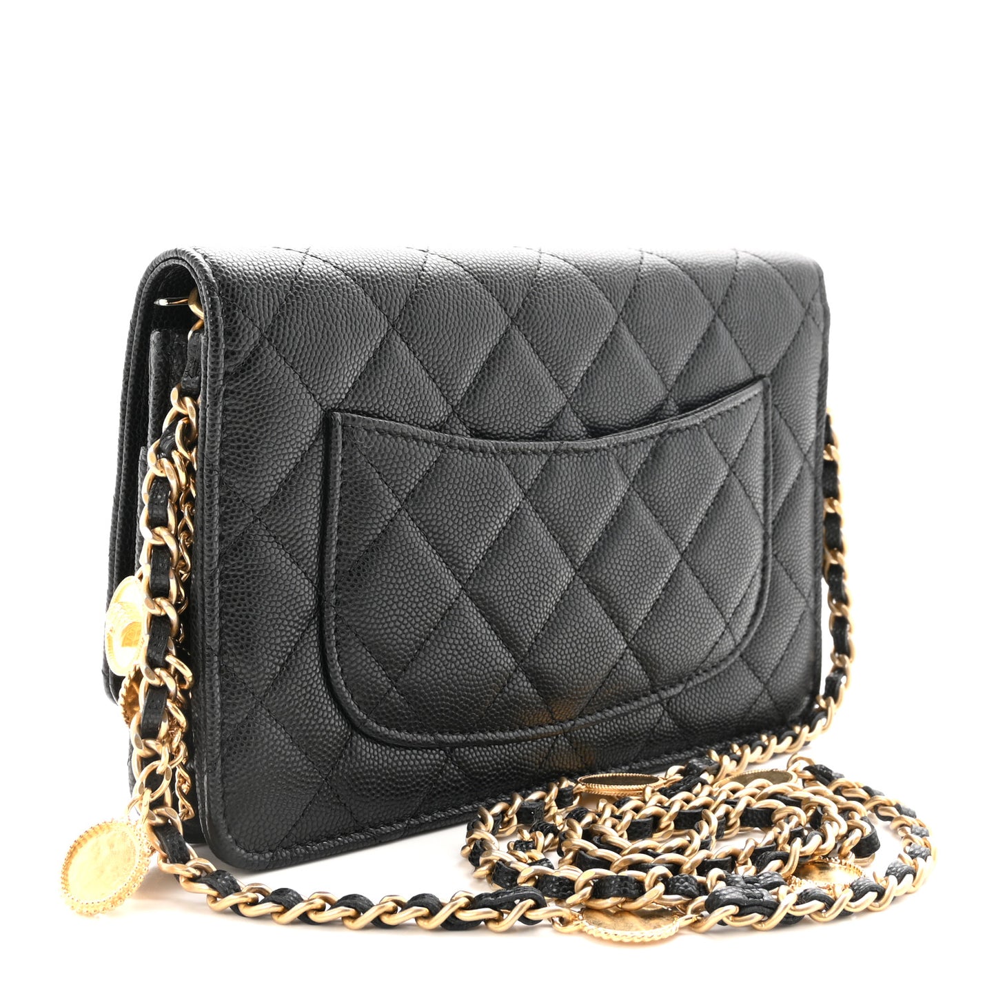 Caviar Quilted Medallion Wallet on Chain WOC Black