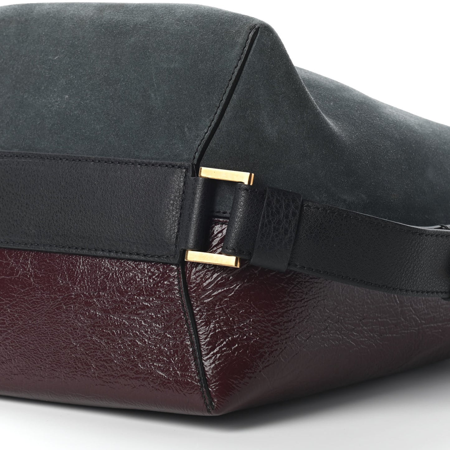 Suede Crinkled Patent Deerskin Medium GV Bucket Bag Aubergine