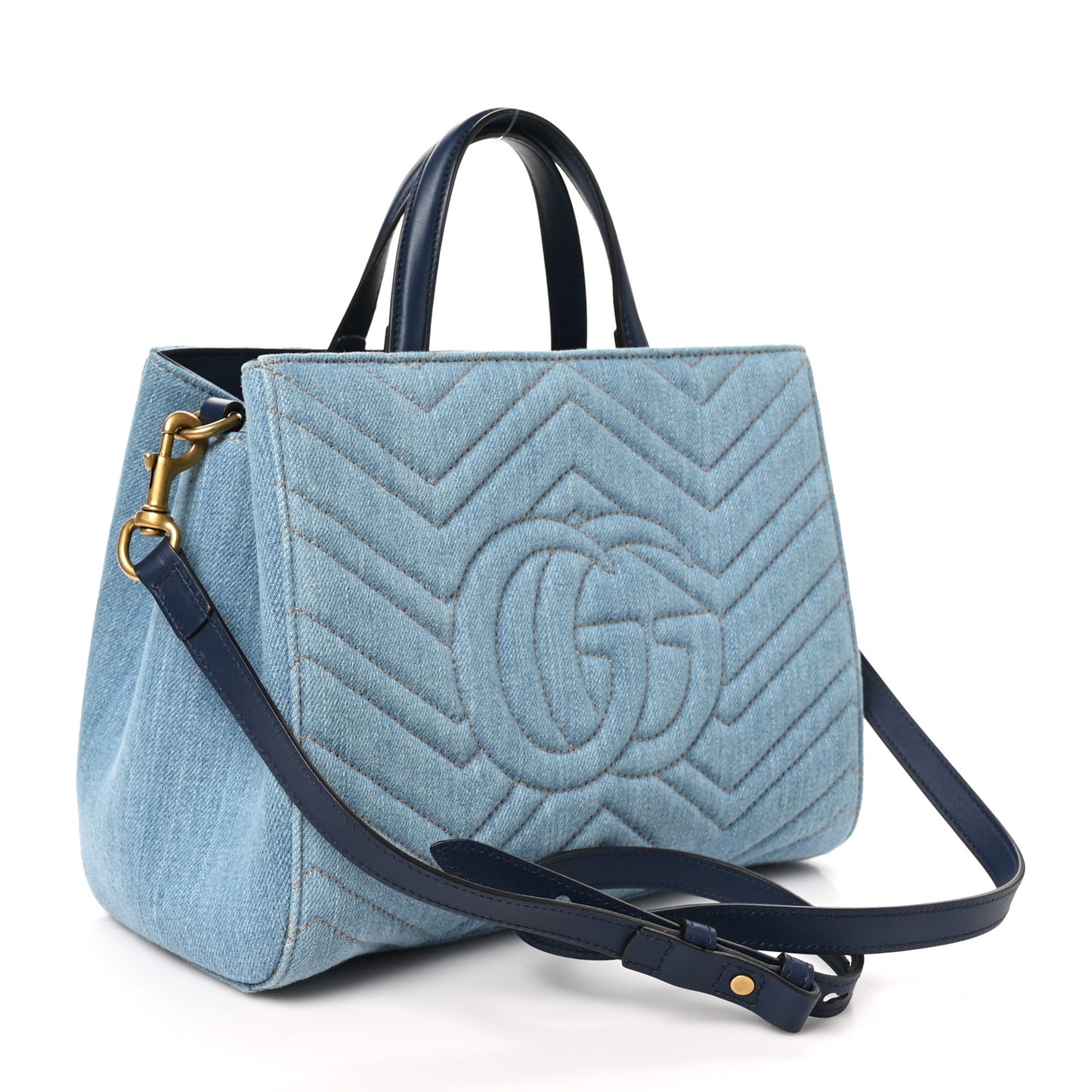 Denim Matelasse Small Pearly GG Marmont Tote Blue