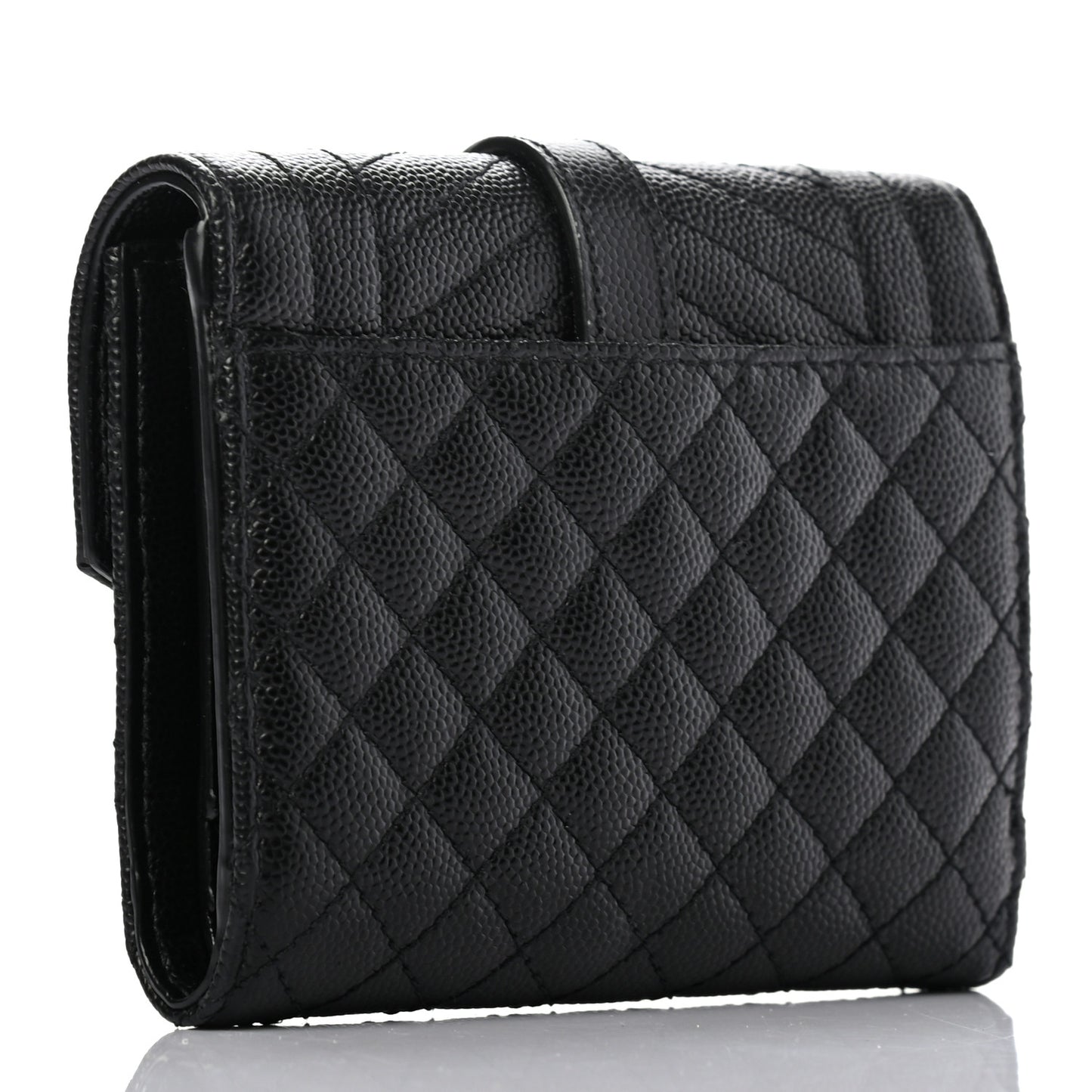Grain De Poudre Mixed Matelasse Triquilt Monogram Compact Tri Fold Wallet Black