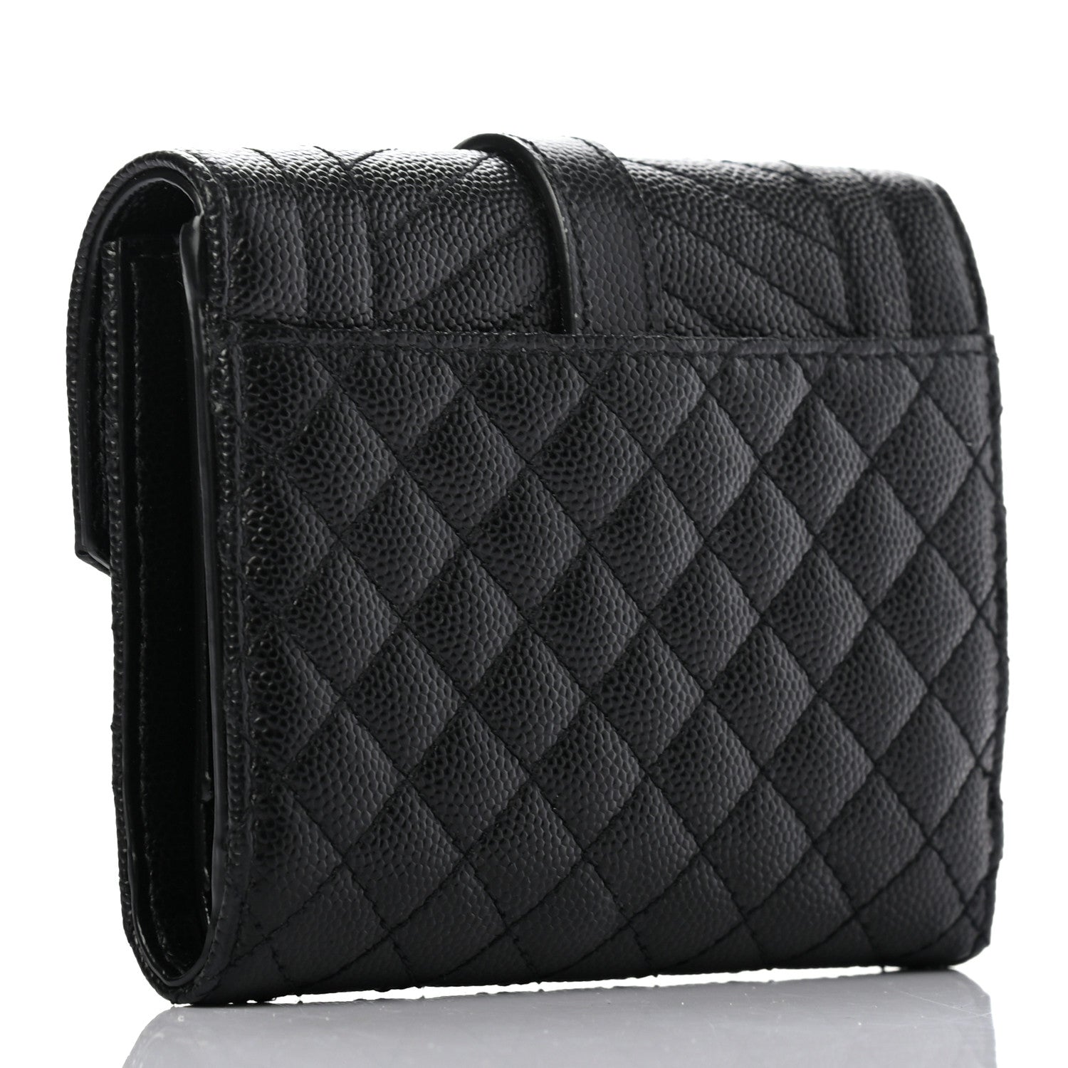 Saint Laurent Grain De Poudre Mixed Matelasse Triquilt Monogram Compact Tri Fold Wallet Black 3 of 7