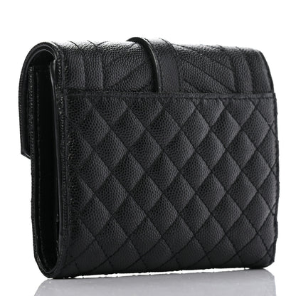 Saint Laurent Grain De Poudre Mixed Matelasse Triquilt Monogram Compact Tri Fold Wallet Black 3 of 7