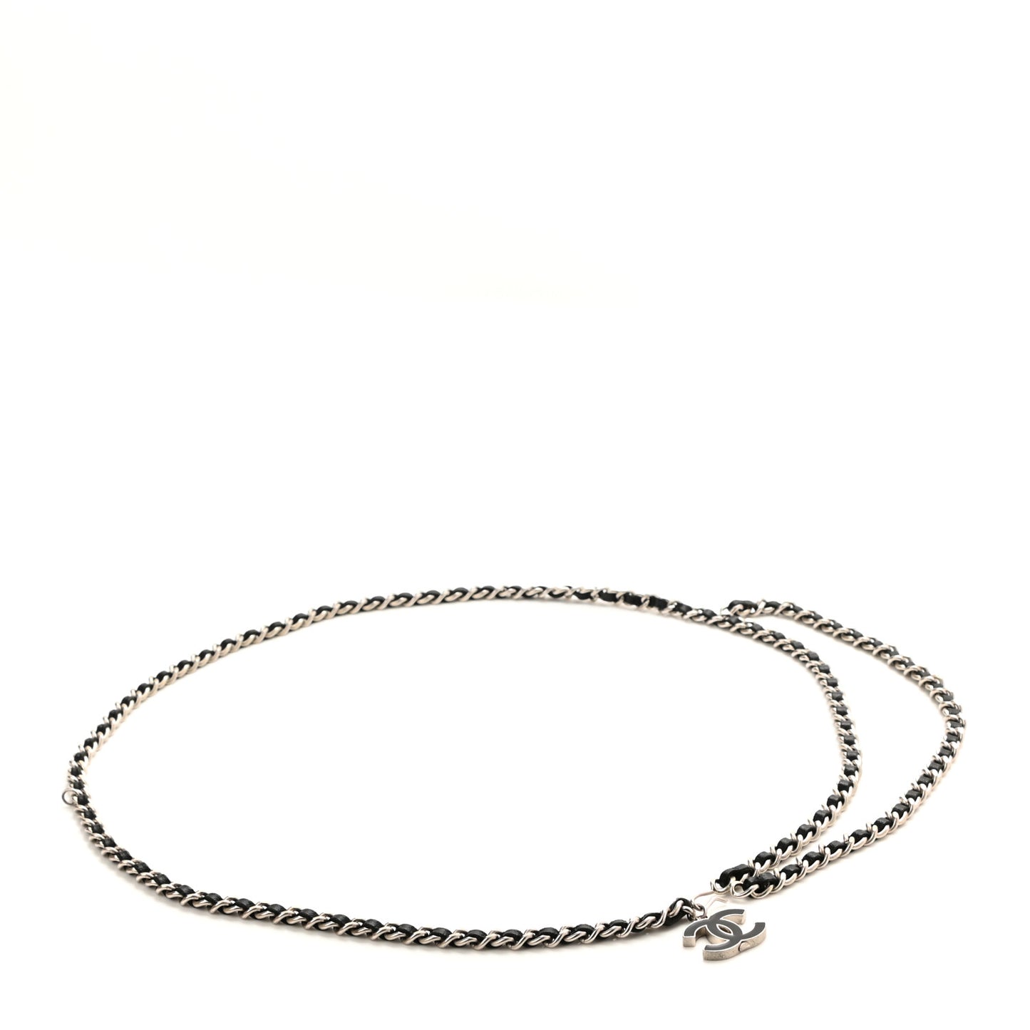 Lambskin Enamel CC Chain Belt Black Silver