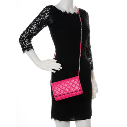 Chanel Lambskin Wallet On Chain WOC Dark Pink 2 of 9