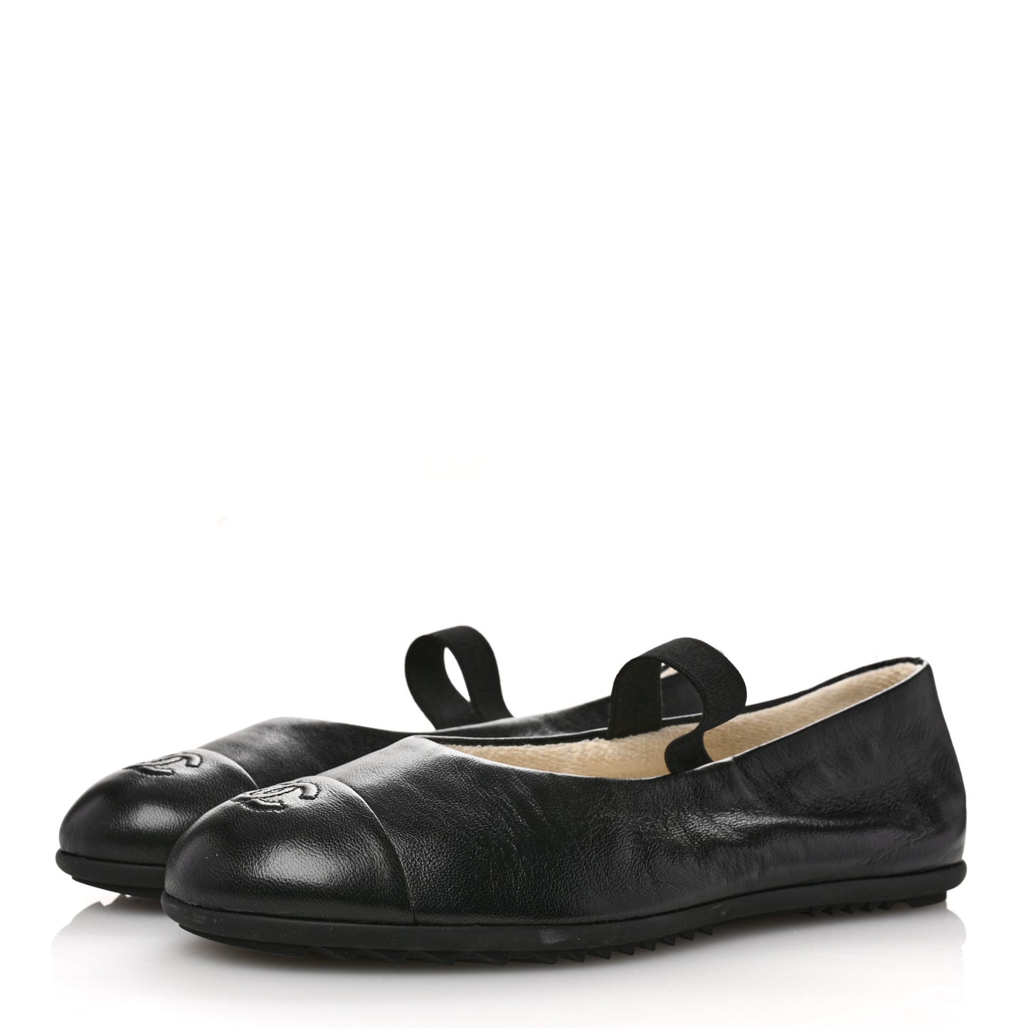 Lambskin Cap Toe CC Mary Jane Flats 40 Black
