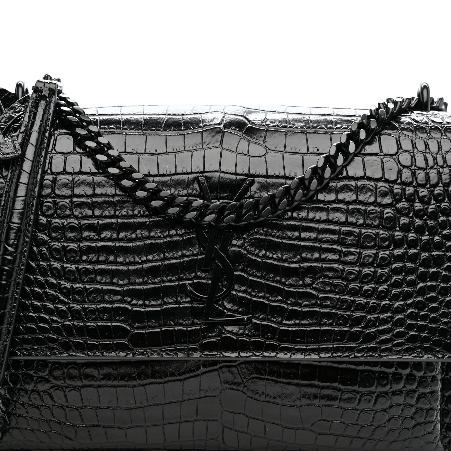 Calfskin Crocodile Embossed Medium Monochrome Monogram Sunset Black