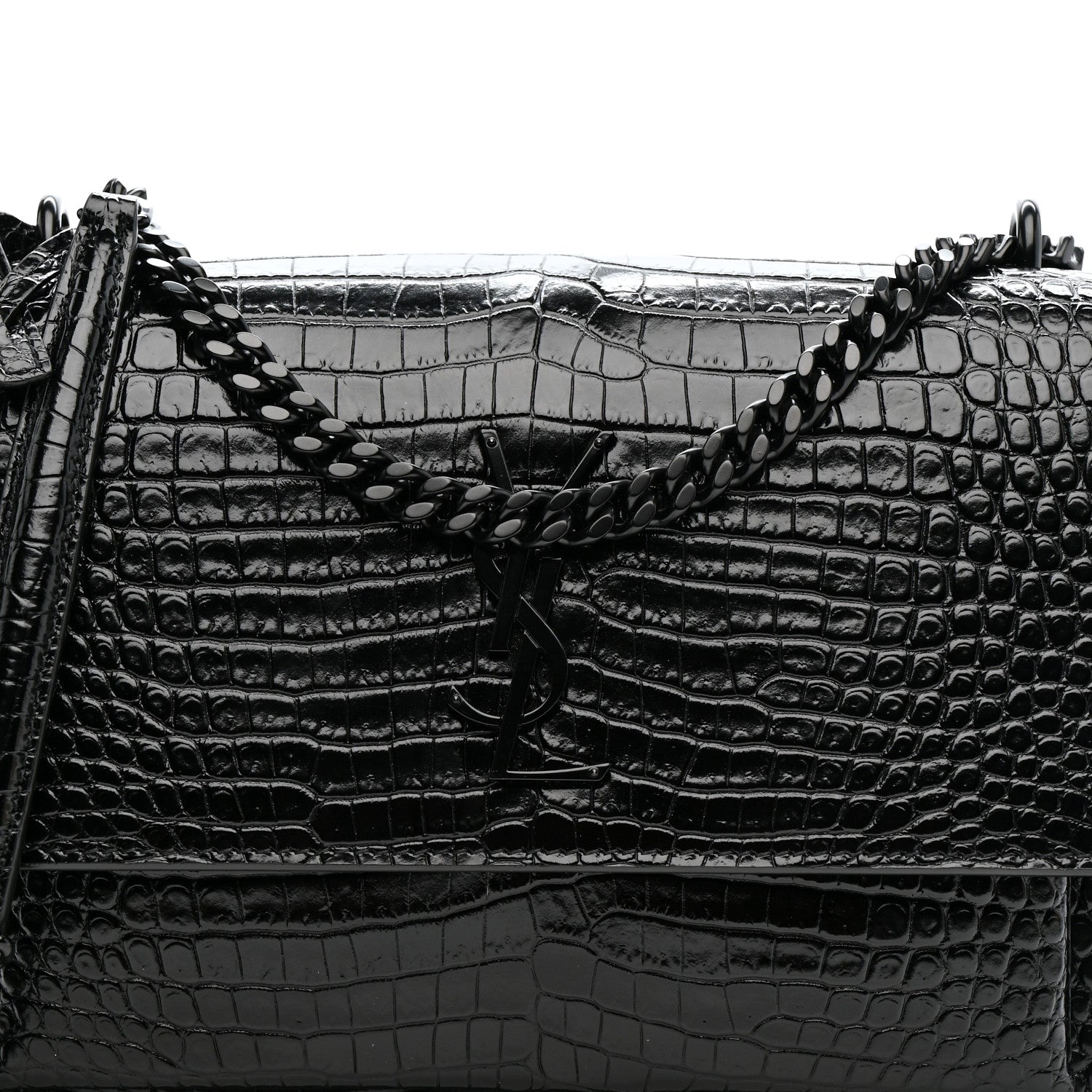 Saint Laurent Calfskin Crocodile Embossed Medium Monochrome Monogram Sunset Black 8 of 10