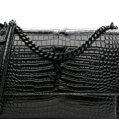 Saint Laurent Calfskin Crocodile Embossed Medium Monochrome Monogram Sunset Black 8 of 10