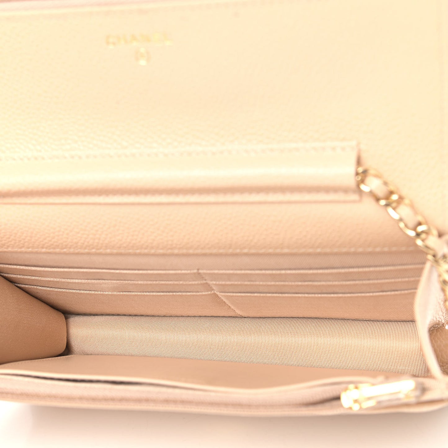 Caviar Quilted Wallet On Chain WOC Beige