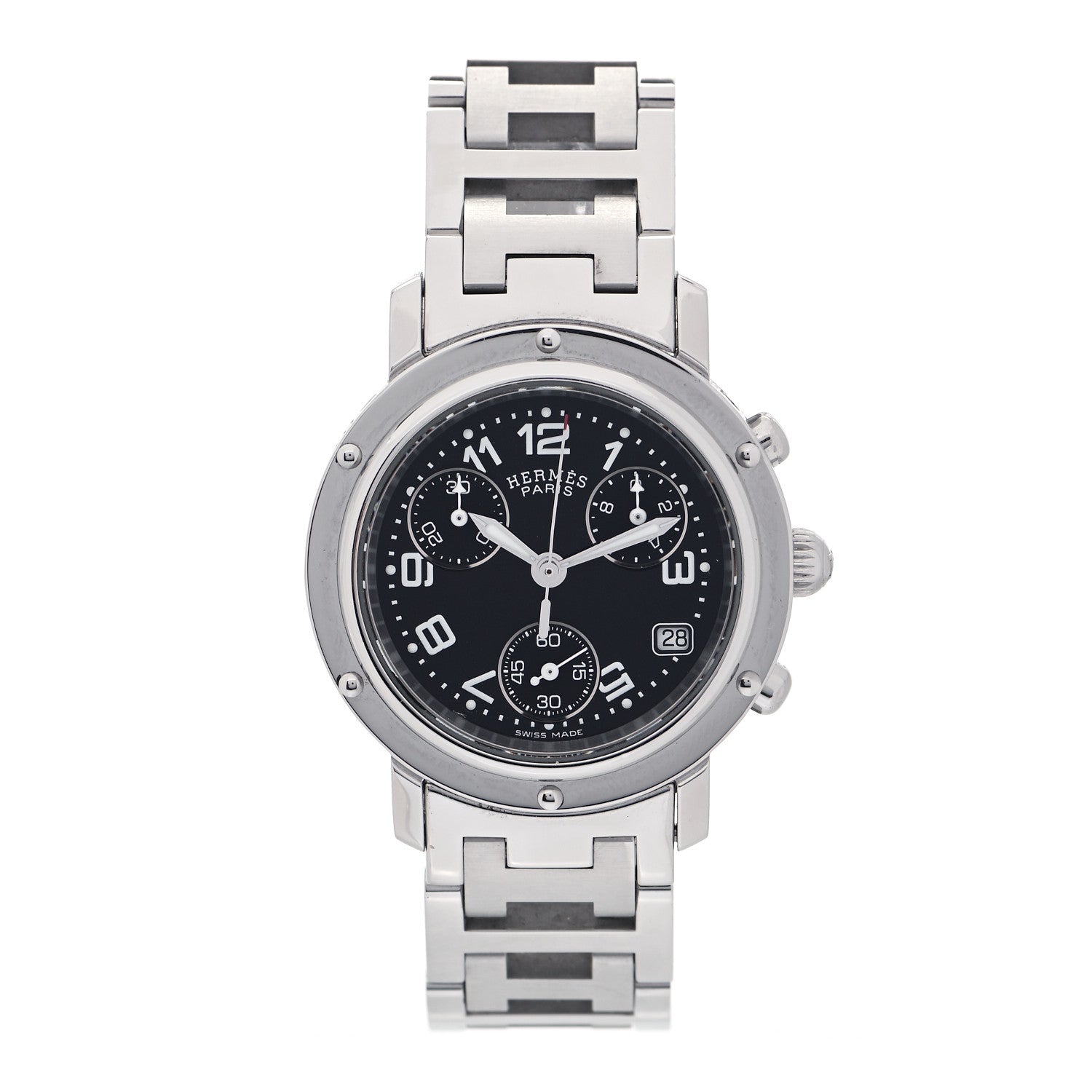 Hermes Stainless Steel 31mm Clipper Chronograph Quartz Watch Black 1 of 4