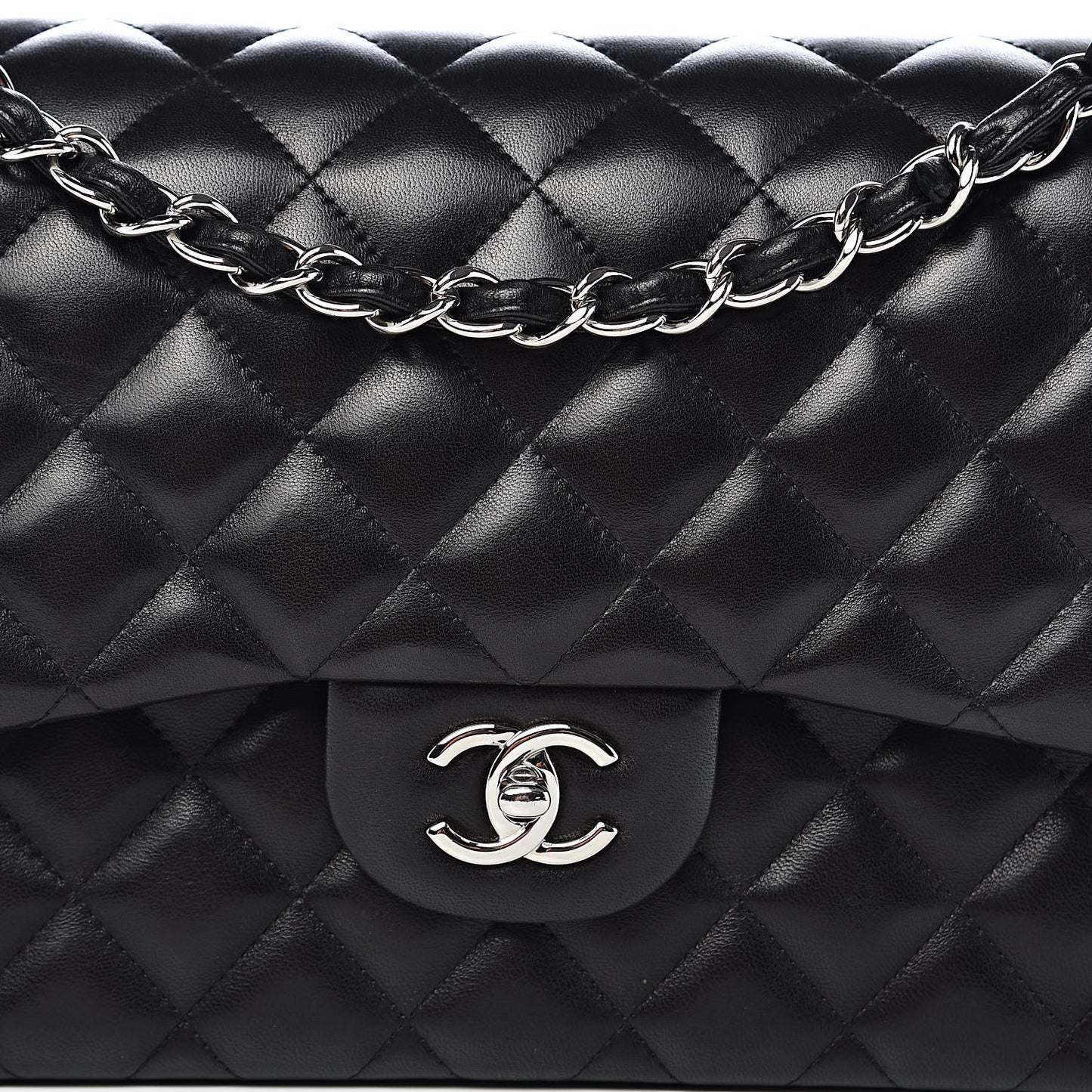 Lambskin Quilted Jumbo Double Flap Black