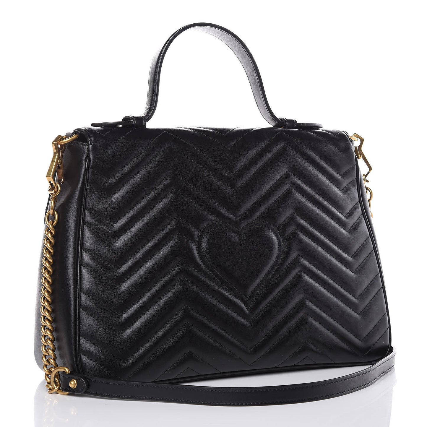 Calfskin Matelasse Medium GG Marmont Top Handle Shoulder Bag Black